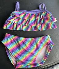 Build A Bear Pink Bikini Swimsuit Set Striped Pink Purple Yellow 2 Piece