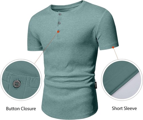 Herren Muscle Slim Henley Shirts Crewneck T-Shirt Gym Training Sport Shirt Tees - Bild 19 von 146