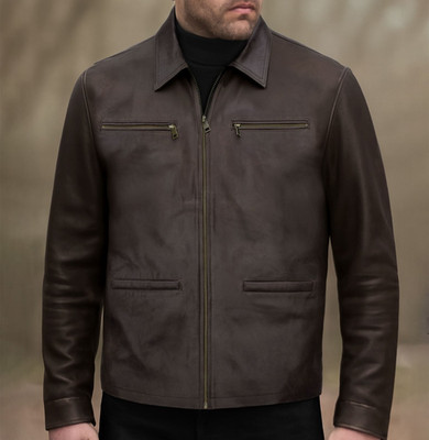 Brown Cafe Racer Leather Jacket For Men's 100% Lambskin Handmade Biker Jacket