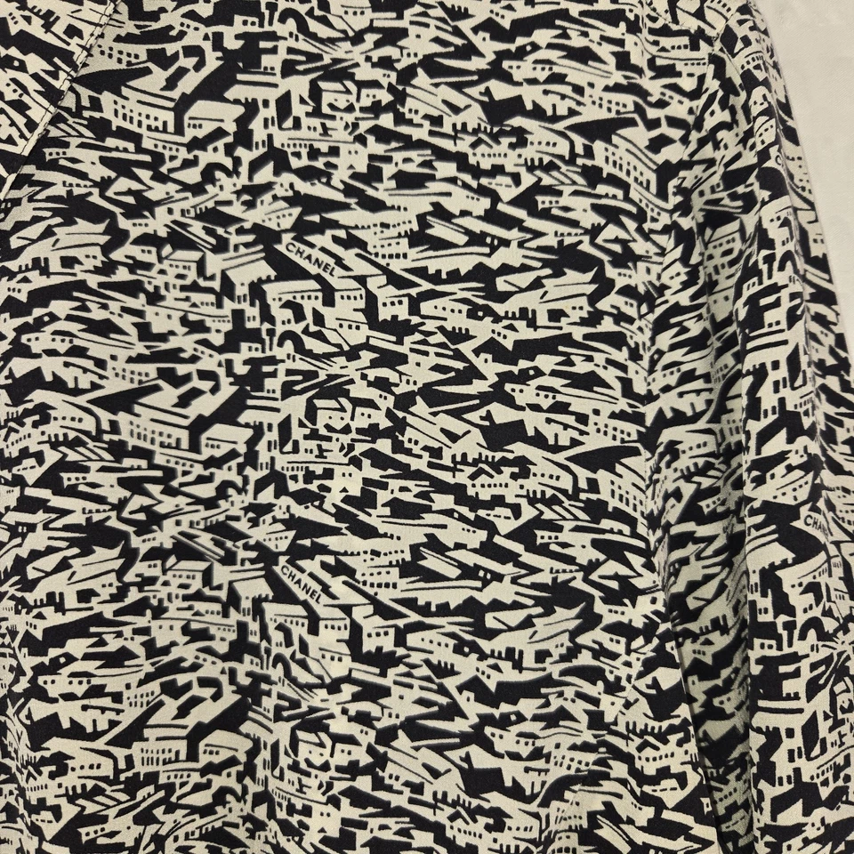 Женская блузка Chanel 100% шелк с длинным рукавом на пуговицах с воротником белая черная размер 36 - Изображение 4 из 4