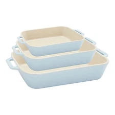 Staub Stoneware 3-pc, Rectangular Baking Dish Set, light blue