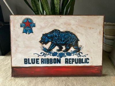   RARE Signed Original Blue Ribbon Republic Oil Painting Beer Bar Sign Mancave