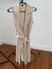 SHEIN Solid Beige Wrap Sleeveless Lapel Blazer Dress - Small