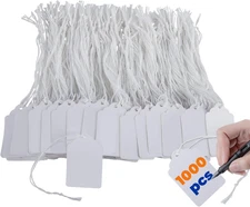 Price Tags with Strings Attached, 1000Pcs Marking White Merchandise Hang Tags La