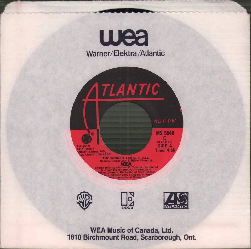 Abba Winner Takes It All 7" vinyl Canada Atlantic 1980 7" in company sleeve - Image 3 of 4