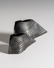 Sculptural Vase Duo "Scarpa" Johan van Loon Rosenthal Porcelaine Noire