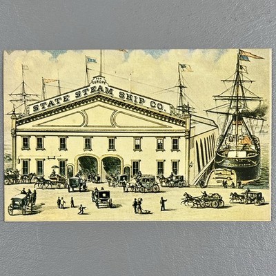State Line Steamship Co Dock Scene Postcard 1880s Glasgow River Clyde Ocean Lin