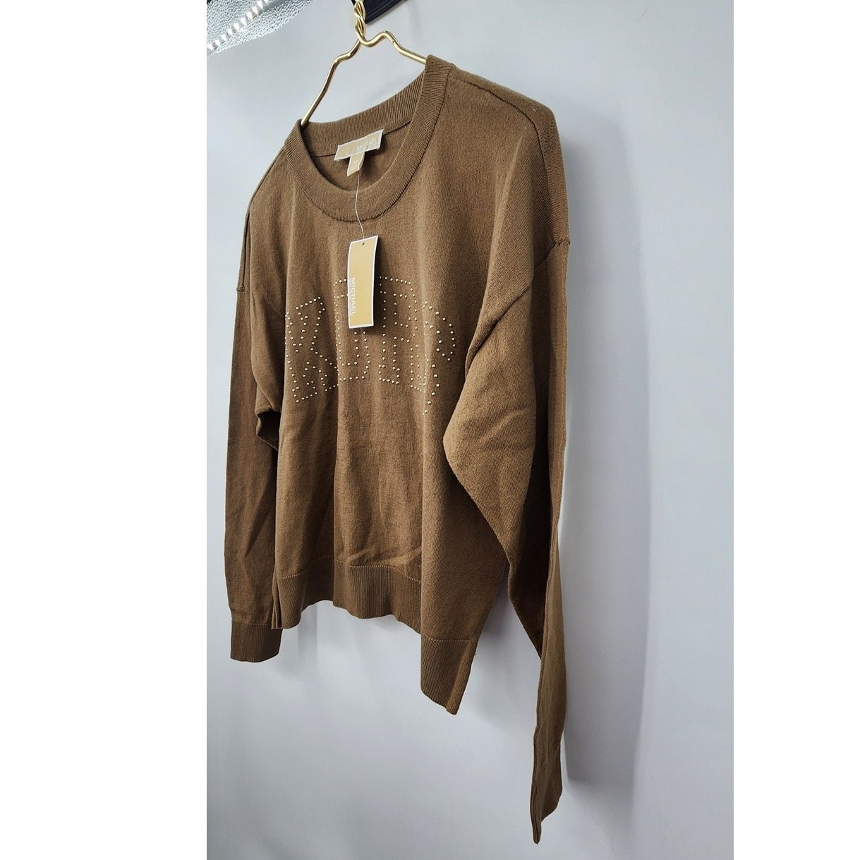 New NWT Kors Michael Kors Brown Gold Studded Logo Sweater Size Small  thumbnail 7