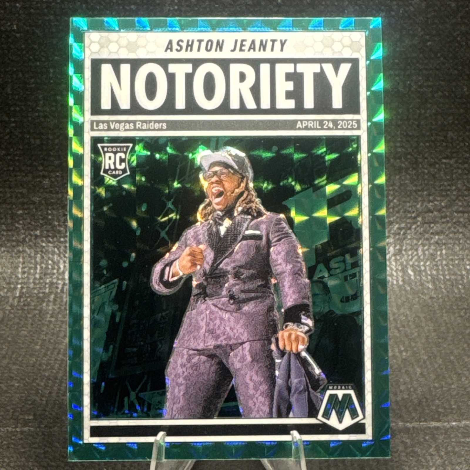 2025 Panini Mosaic - Notoriety Ashton Jeanty #18 Green Mosaic Prizm (RC)