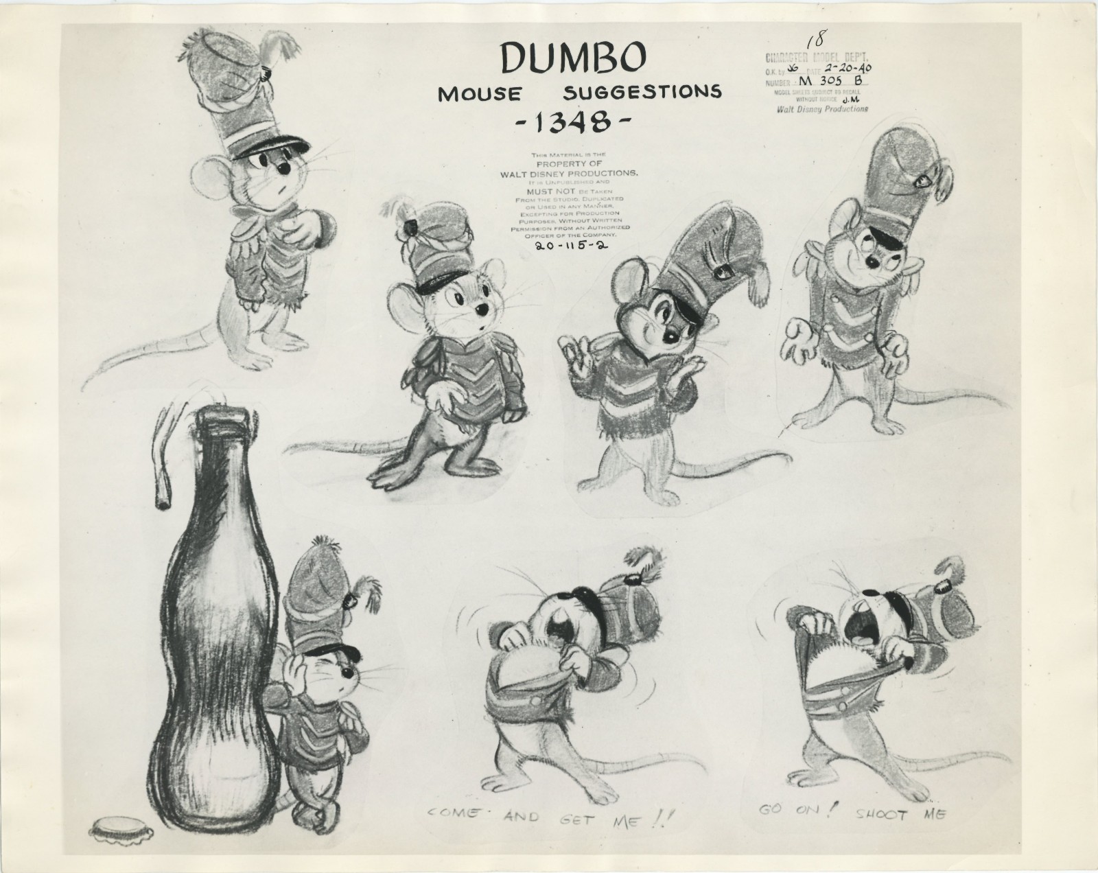 Disney: Dumbo - Timothy Q. Mouse - Hoja Modelo Estadístico Original - 1941