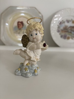July Angel Figurine Holding Gem Sitting On Cloud 