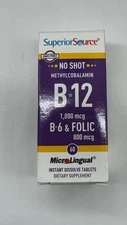 Superior Source No Shot Methylcobalamin B12/B6/Folic Acid 1000 mcg 60 Sublingual
