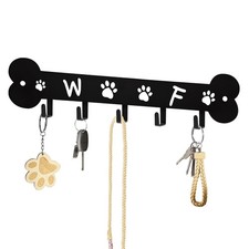 Dog Leash Holder Wall Key Hooks Decorative 5 Hooks Animal Storage Adhesive Black