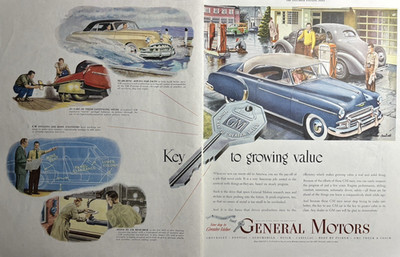 General Motors Automobiles Key Growing Value Service Station VTG Print Ad 1950