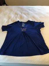Susan Graver Style Women’s Blue 3X  Top Blouse Embellished NWOT