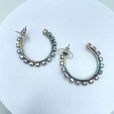 Vintage Multicolor Pronge Faceted Rhinestone-Embellished Beads C-Hoop Earrings