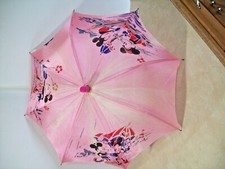 Vintage Walt Disney Mickey and Minnie Mouse Pink Child's Cloth Umbrella