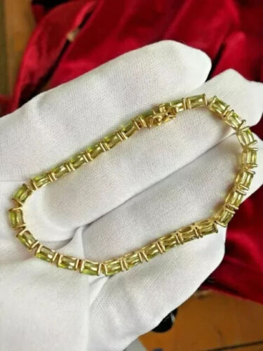 14K Yellow Gold Plated 9Ct Oval Lab-Created Peridot Women Tennis Bracelet - Picture 3 of 5