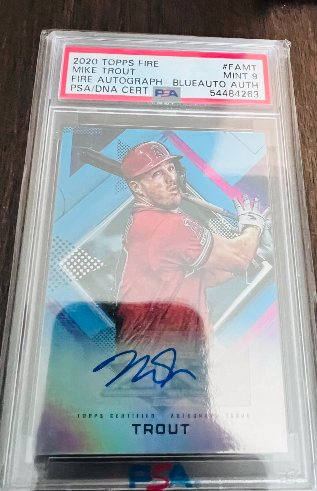 2020 TOPPS FIRE FIRE AUTOGRAPHS MIKE TROUT #FAMT 5/5 BLUE AUTO PSA 9 AUTH  view 2