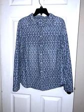 JCP JcPenney Womens Blue Southwestern Print Long Sleeve Button Down Sz 1X