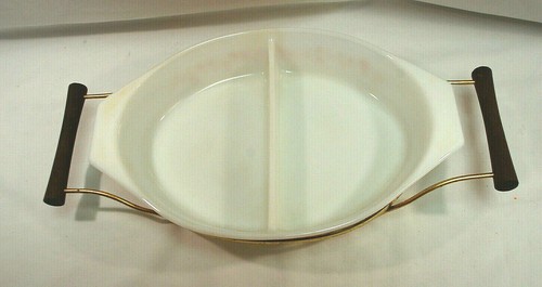 Pyrex 1965 Promotional Orange Floral 1 1/2 Qt Oval Divided Dish w/Cradle S9212 - Picture 3 of 12