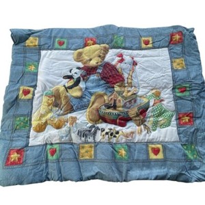 Vintage Blue Jean Teddy Crib Bedding Set Comforter Diaper Stacker Skirt EUC