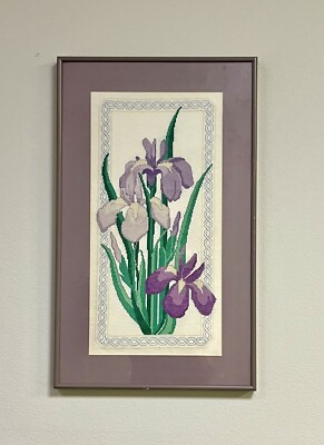 Vintage 1984 TALL Gorgeous Completed LAVENDER PURPLE IRIS Cross