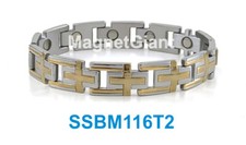 SSBM116T2 - Cross - Magnetic Men's stainless steel link bracelet 5000 Gauss 316L