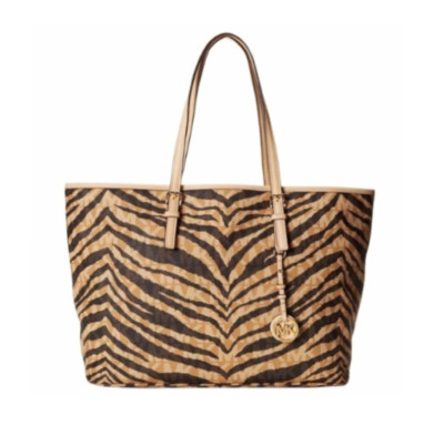Michael Kors Jet Set Signature Logo Tote Handbag Tiger PVC Double Leather Handle