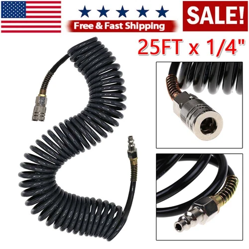 1/4" 25FT NPT Air Compressor Recoil Hose Line Spring Tube Coil 200PSI Tools USA