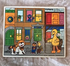 Vintage Playskool Here's Sesame Street Wooden Puzzle Complete 376-2 Wood