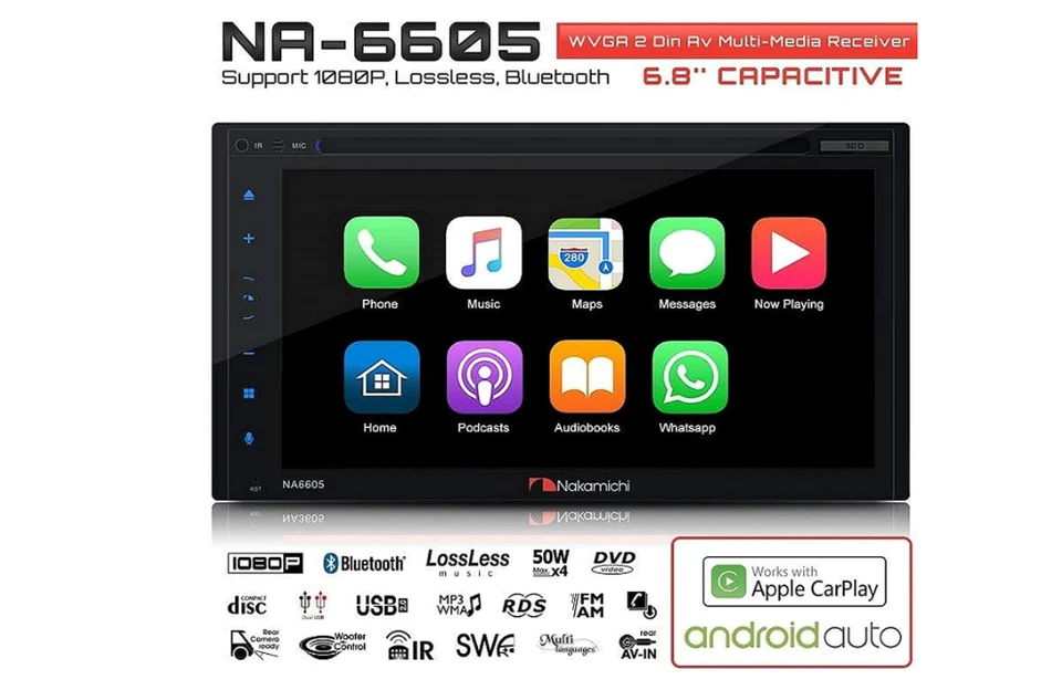 NAKAMICHI NA6605 6.8” Radio Panel 2-DIN Apple CarPlay Android Auto Receiver - Image 2 of 4