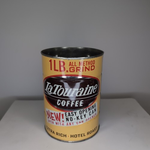 Vintage LA TOURAINE Coffee Can 1 Lb. All Method Grind Hotel Roast NEW NO KEY Can