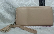 Faux Leather Zipper Wallet, Zip Around with Tassel