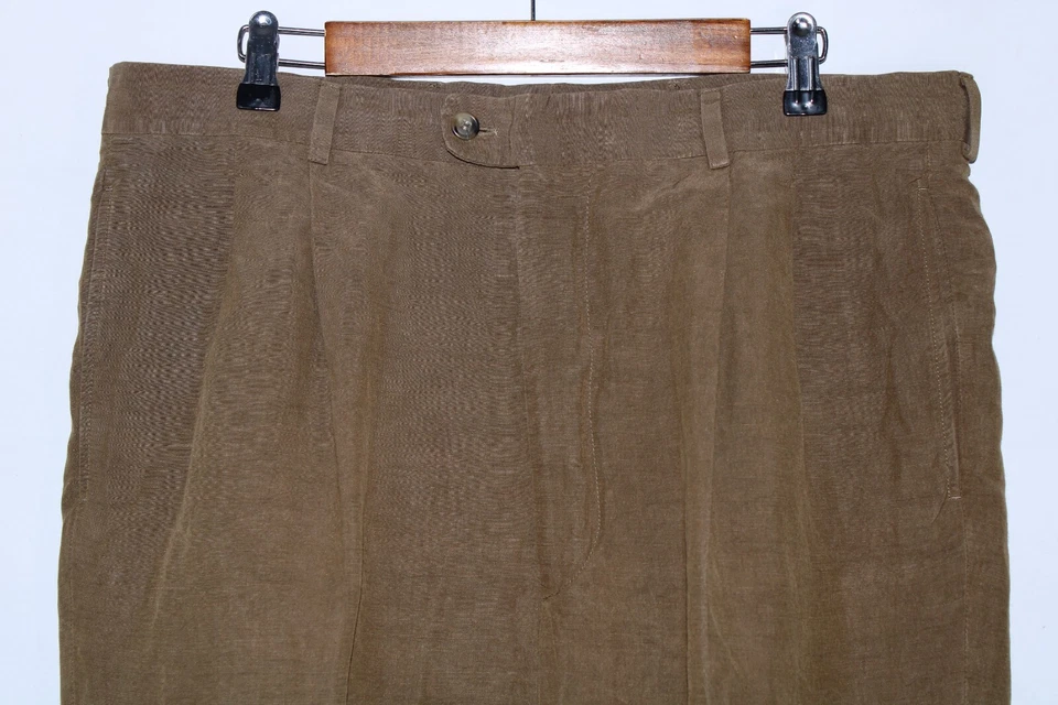 Pantalones plisados Bernard Zins Paris para hombre talla 36x25 marrón mezcla de seda y lino Foto 2 de 4