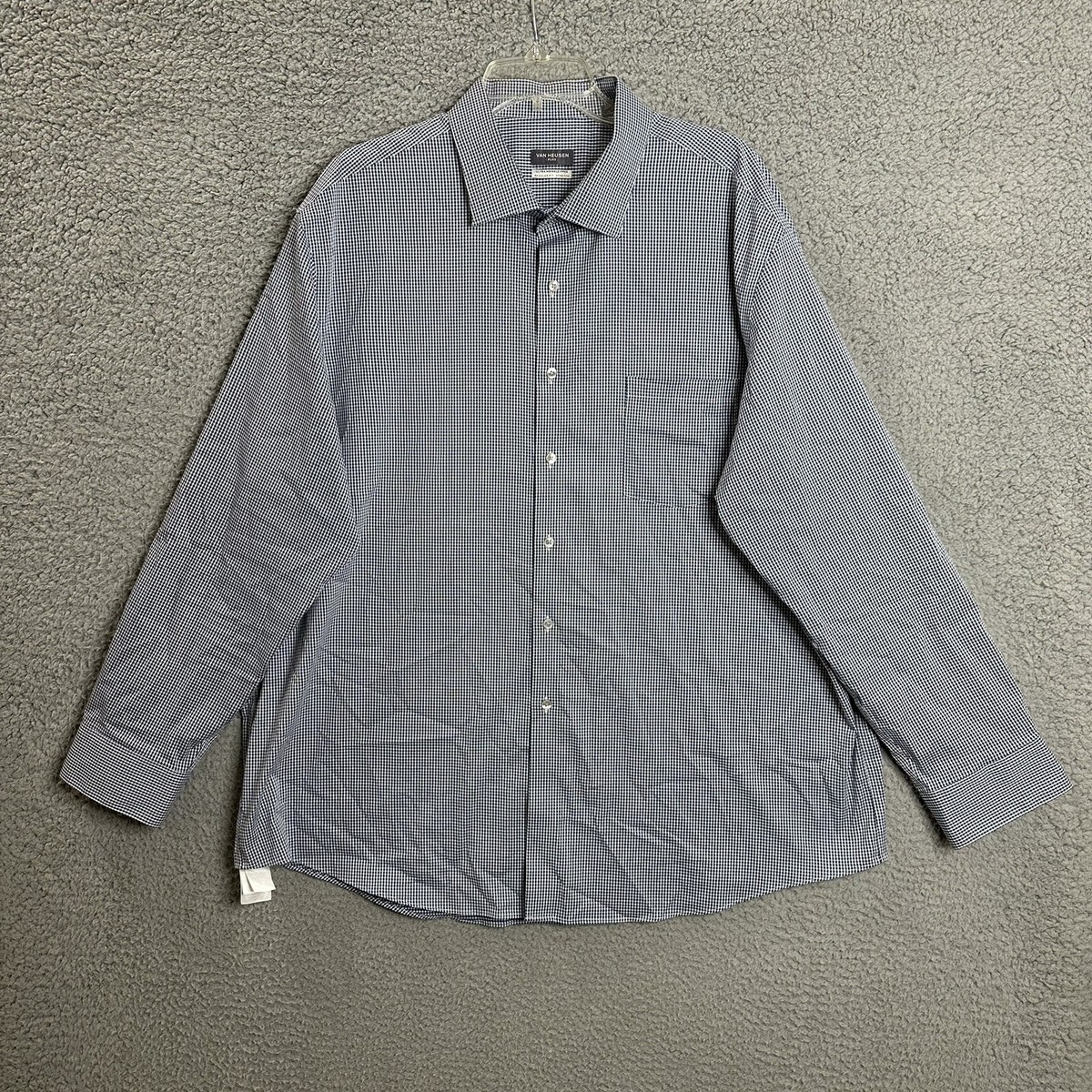 Van Heusen Flex Button Shirt Mens 2XL Plaid Blue Regular Fit