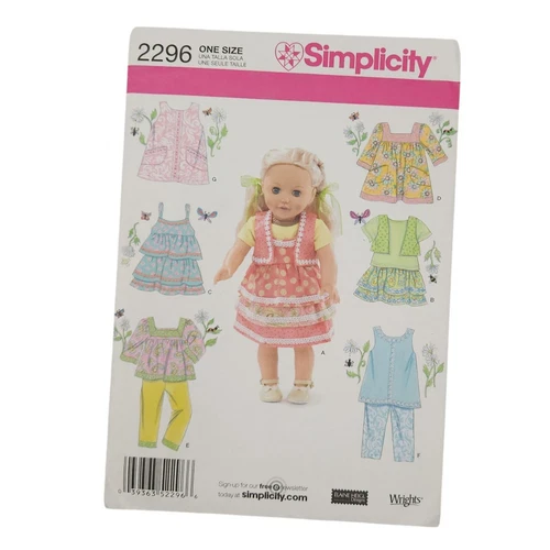 Simplicity 2296 Doll Clothes Sewing Pattern 15" Dolls Neatly Cut