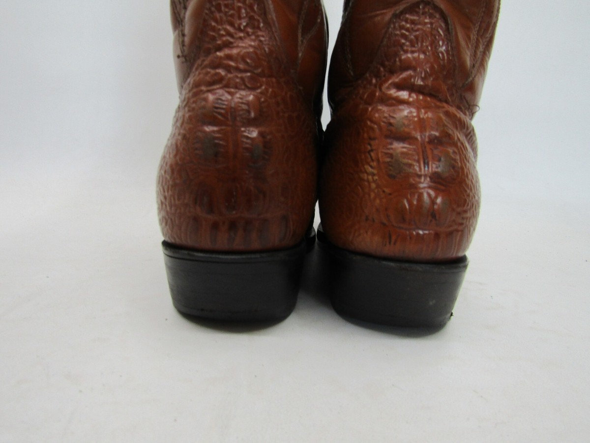 Reynaga Mens Sz 8 D Cognac Leather Embossed Alligator Cowboy  display picture 2