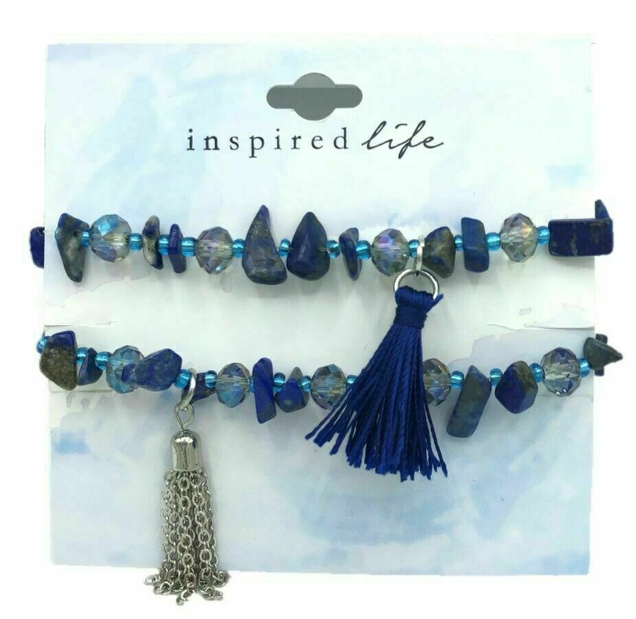 Вдохновленная жизнь, 2 шт. Камень в оправе и шнурок с кисточкой-Синий