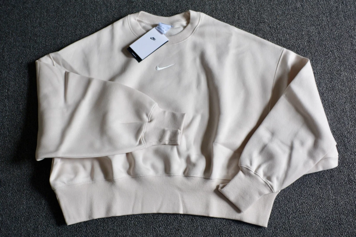 Nike Women Phoenix Fleece Oversize Crewneck Sweatshirt Sz S DQ5761 104 Oatmeal
