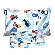 Twin Sheets Set Kids Car Trace, Blue , 3 Pieces Easy Fit Deep Pocket Sheets Set,