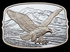 LC03113 VINTAGE 1970s AMERICAN BALD EAGLE SOARING OVER MOUNTAIN VALLEY BUCKLE