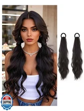 WZNBBOY 2PCS Curly Ponytail Extension with Elastic Tie 17 Inch Resistant Synt