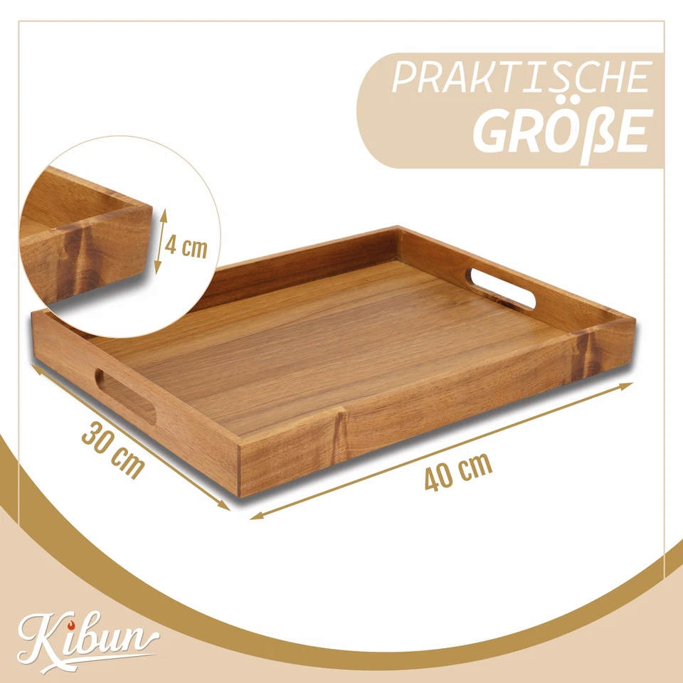 Serviertablett aus Holz 40x30 cm Frühstückstablett Servier & Deko Tablett Natur - Bild 2 von 4