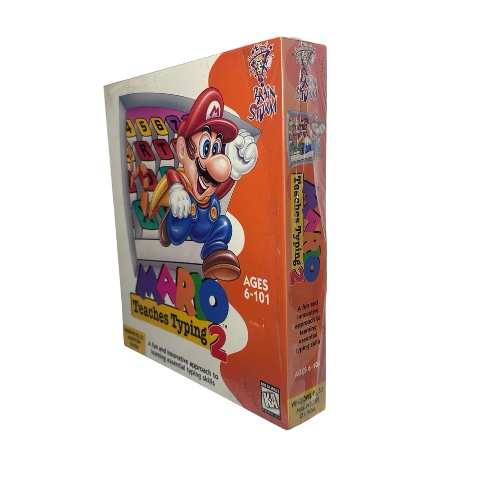 Vtg 90s Nintendo Mario Teaches Typing 2 Big Box PC CD ROM New 1996 Brain Storm - Image 2 of 4