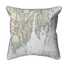 Betsy Drake BoothBay, ME Nautical Map Small Corded Indoor Outdoor Pillow 12x12