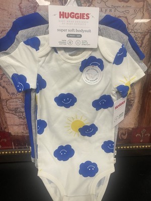 Huggies 18 Month Super Soft Bodysuit 3-Pack Organic Cotton Blue Gray Ivory