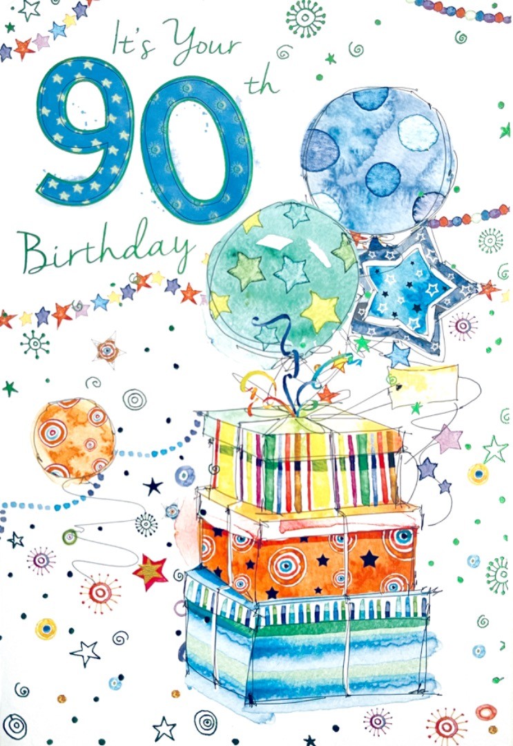 Happy 90th Birthday Card Party Gifts Balloons Watercolour Art Milestone Age 90
