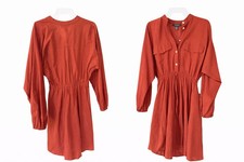 Universal Thread Shirt Dress Rust Button Balloon Sleeve Short V-Neck S Cotton