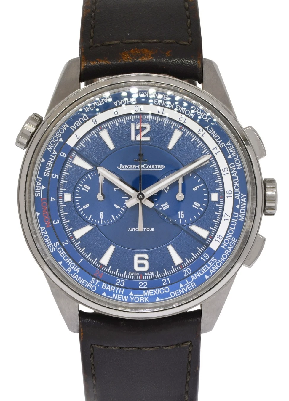 Jaeger LeCoultre — Jaeger Lecoultre Polaris World Time Titanium Blue Dial 44mm Watch Q905T480